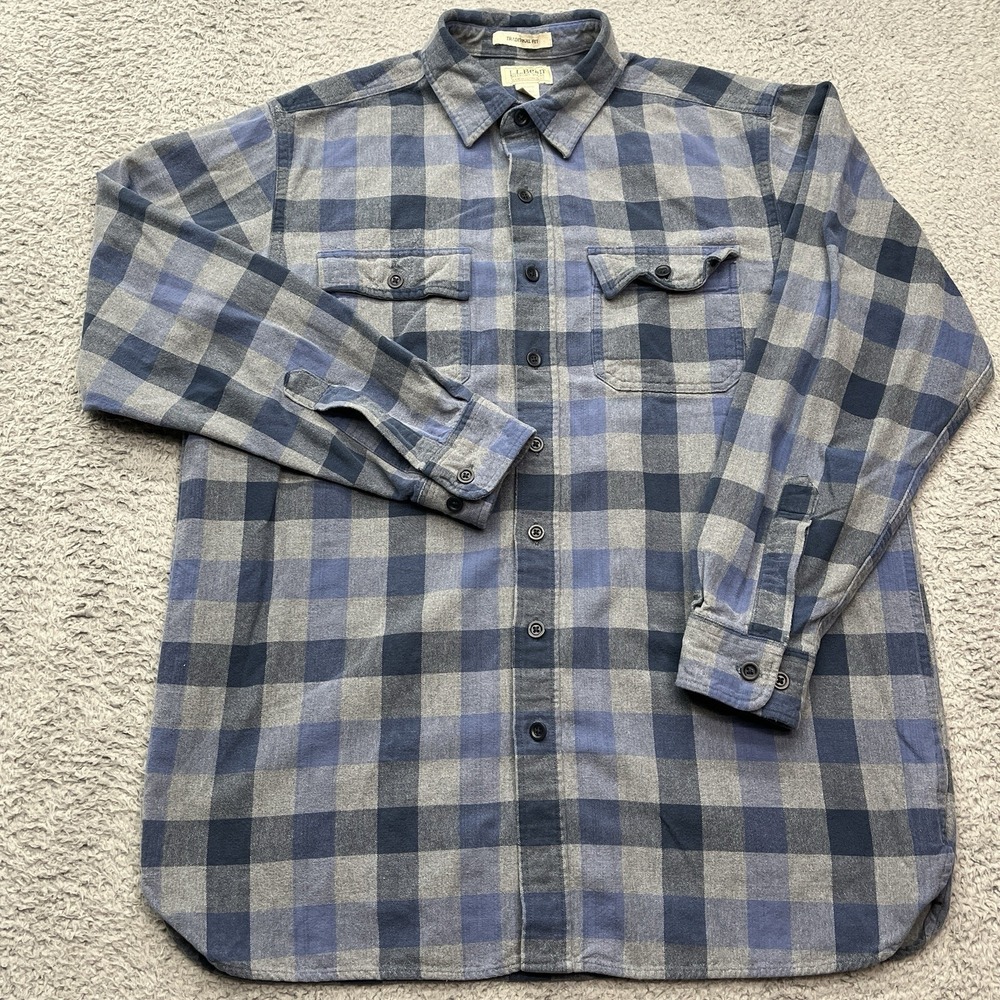 LL‎ Bean Chamois Cloth Shirt Mens Large Tall Traditional Fit Blue Plaid Outdoor